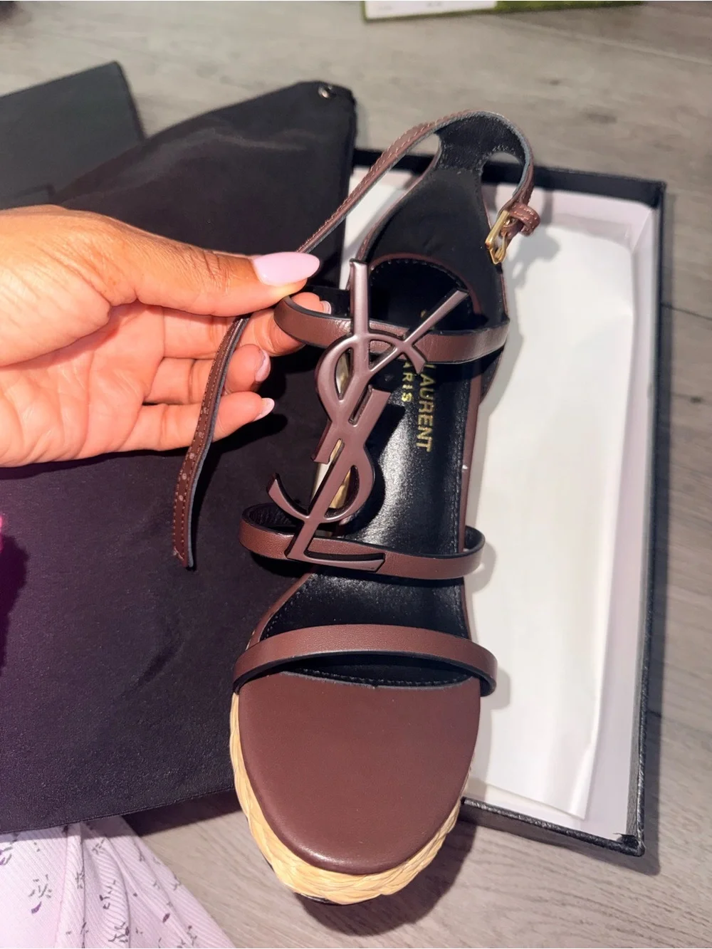 Saint Laurent Mauve Brown YSL Logo Strap Heels